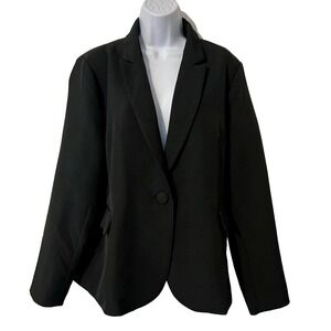 Black Blazer Womens Plus Size XXL Long Sleeve Silky Liner Minimalist Career Work
